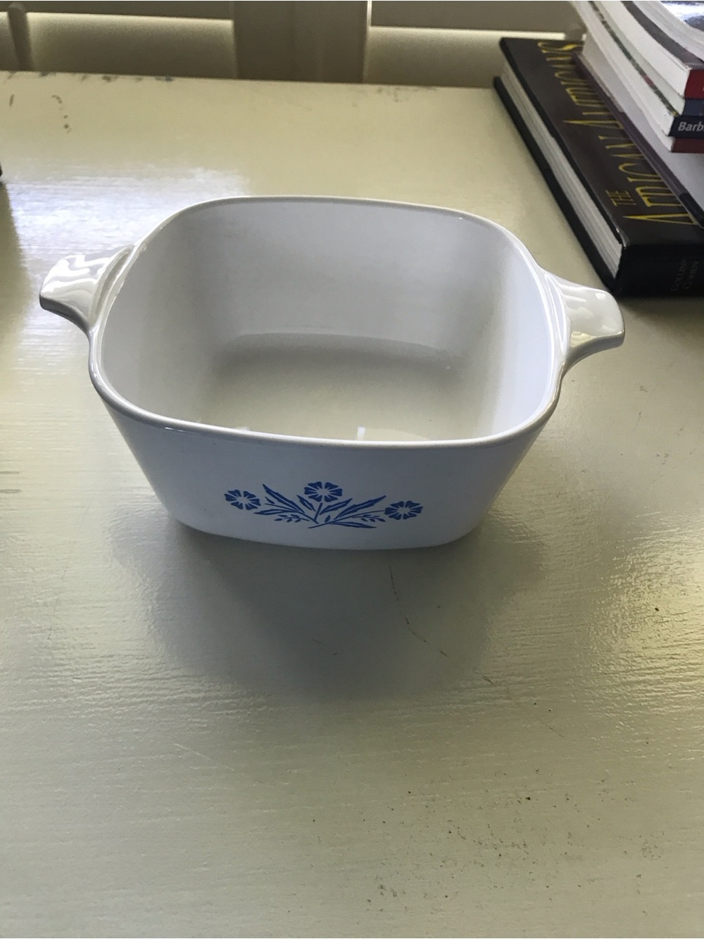 Corningware White Square Casserole with Blue Floral Pattern